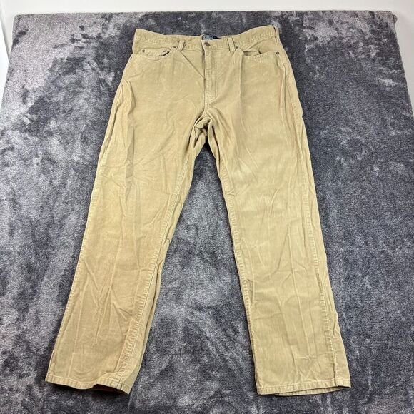 Vtg Polo Ralph Lauren Corduroy Men's 36X30 Pants Flat Front Brown Straight - Picture 1 of 12